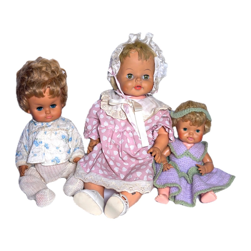 Vintage Deluxe Reading Eegee Drei-M Baby Doll Lot 1960s 13-20in Mixed Size 3pc